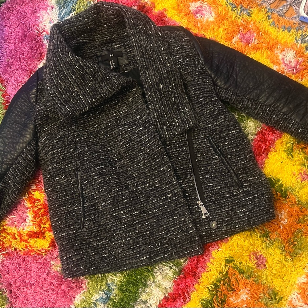 H&M faux leather and tweed jacket. Size 10